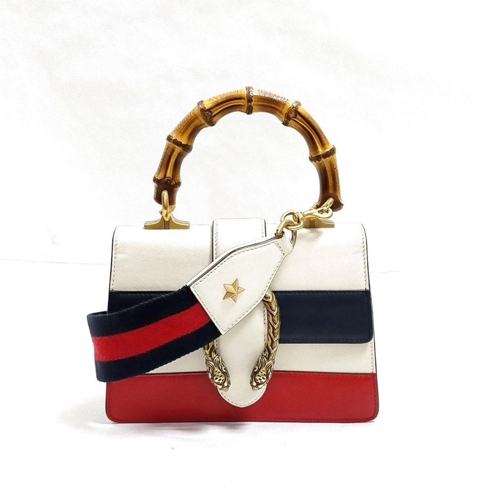 Gucci Tricolor Leather Satchel with Bamboo Top Handle